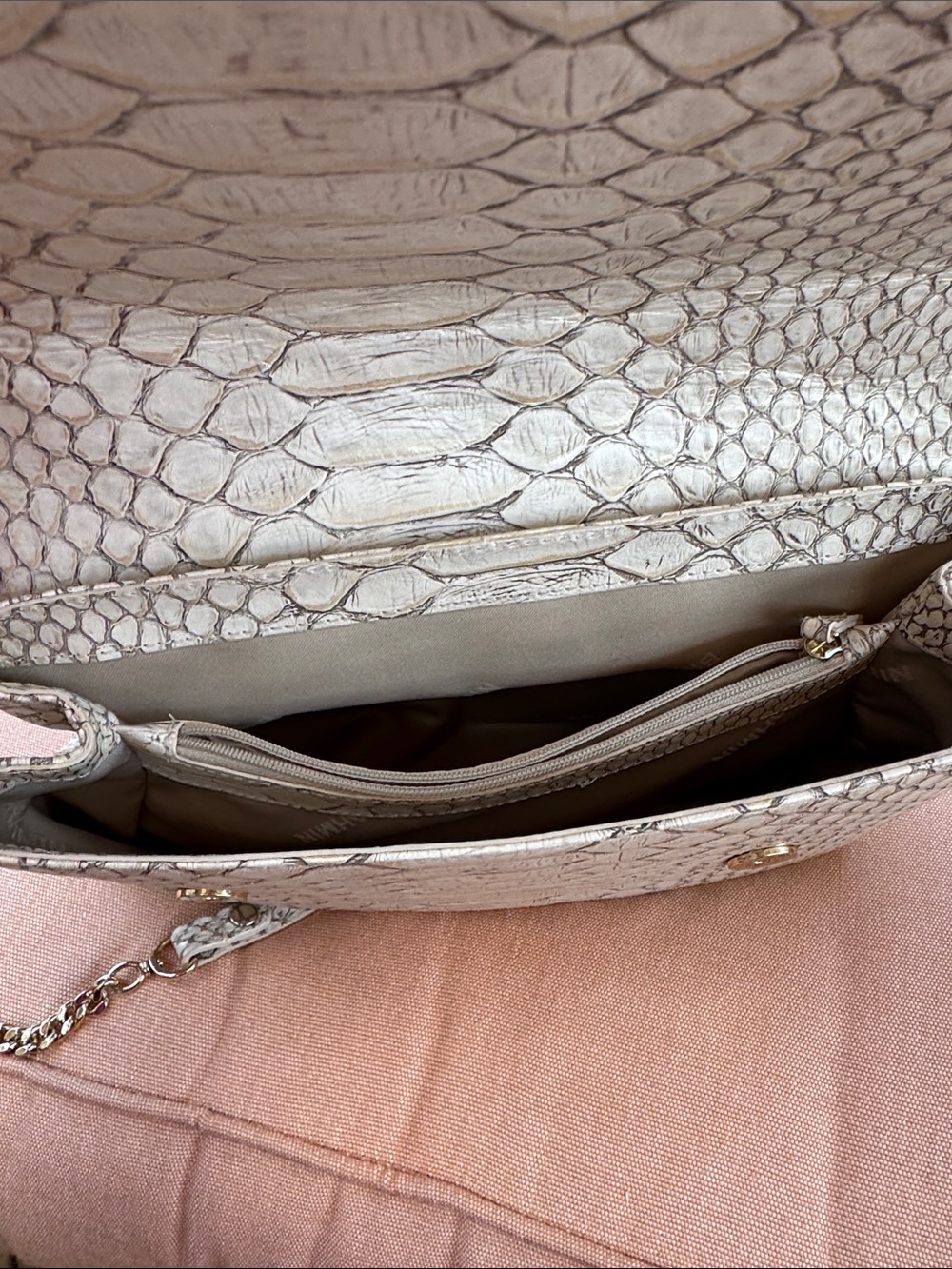 Brahmin Rosalie Oyster Grey Ellacoya Bag with Gold chain - Picture 12 of 13